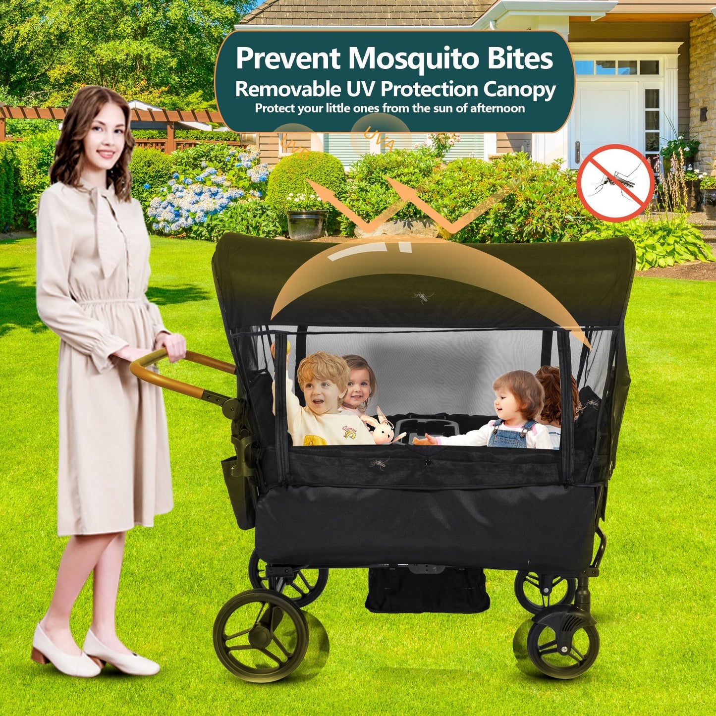 Wagon Stroller for 4 Kids Lightweight Folding Baby Stroller