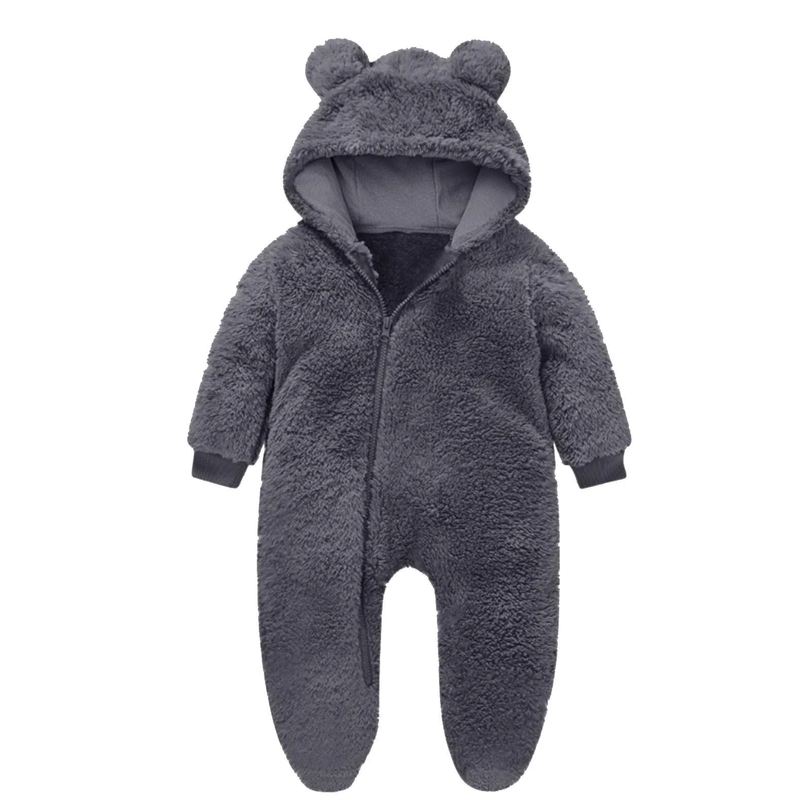 Zyekqe Winter Baby Clothes Keep Warm Fleece Thick Onesie Cute Ear Hooded Jumpsuits Newborn Boys Girls Romper Kids Coats Jackets