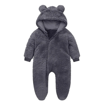Zyekqe Winter Baby Clothes Keep Warm Fleece Thick Onesie Cute Ear Hooded Jumpsuits Newborn Boys Girls Romper Kids Coats Jackets