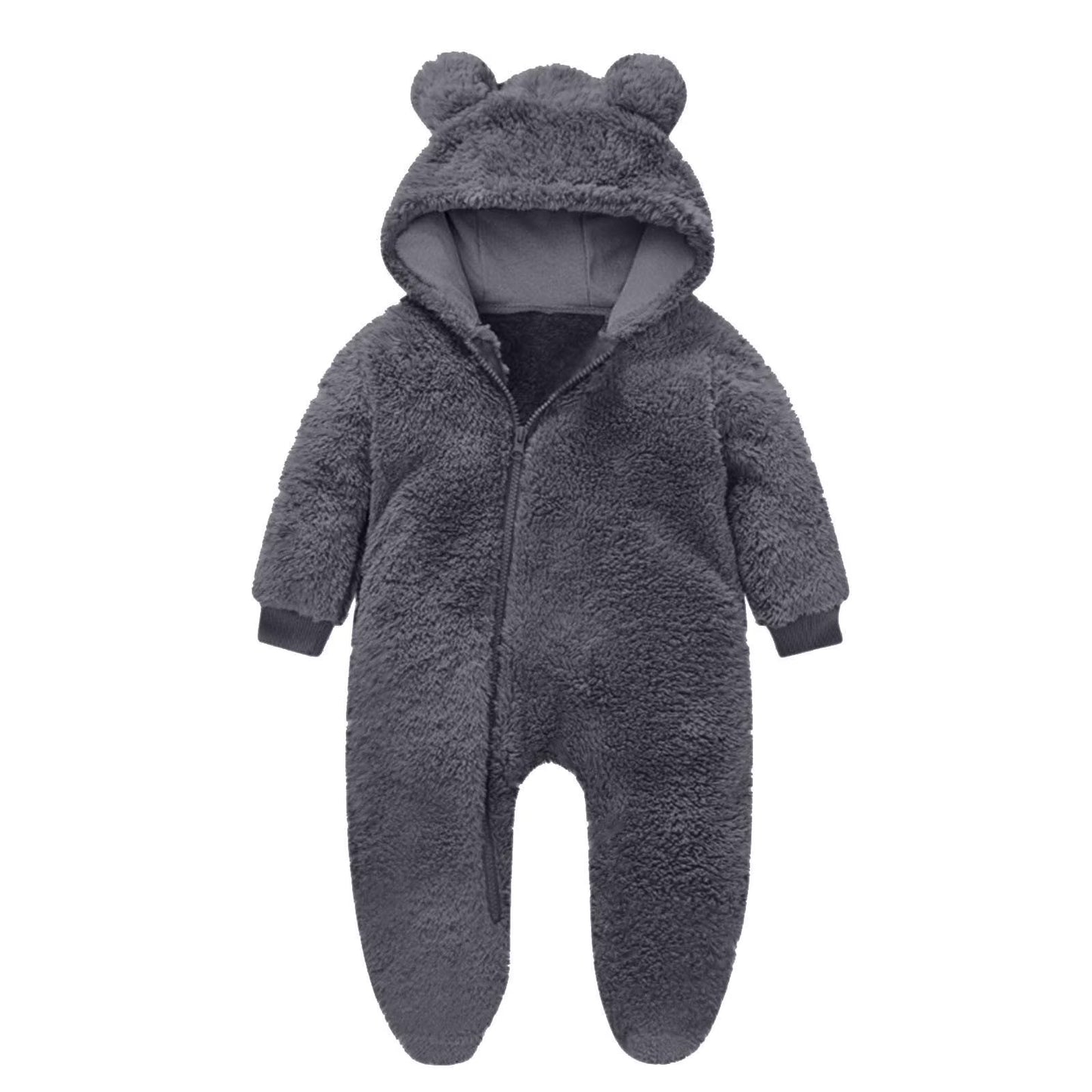 Zyekqe Winter Baby Clothes Keep Warm Fleece Thick Onesie Cute Ear Hooded Jumpsuits Newborn Boys Girls Romper Kids Coats Jackets