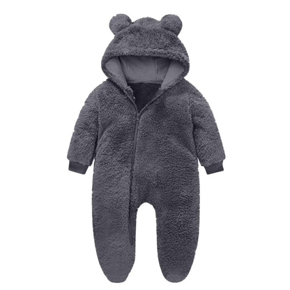 Zyekqe Winter Baby Clothes Keep Warm Fleece Thick Onesie Cute Ear Hooded Jumpsuits Newborn Boys Girls Romper Kids Coats Jackets