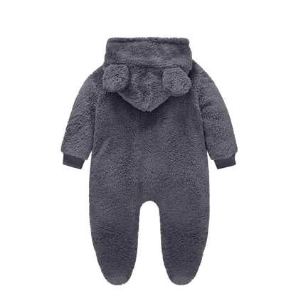 Zyekqe Winter Baby Clothes Keep Warm Fleece Thick Onesie Cute Ear Hooded Jumpsuits Newborn Boys Girls Romper Kids Coats Jackets