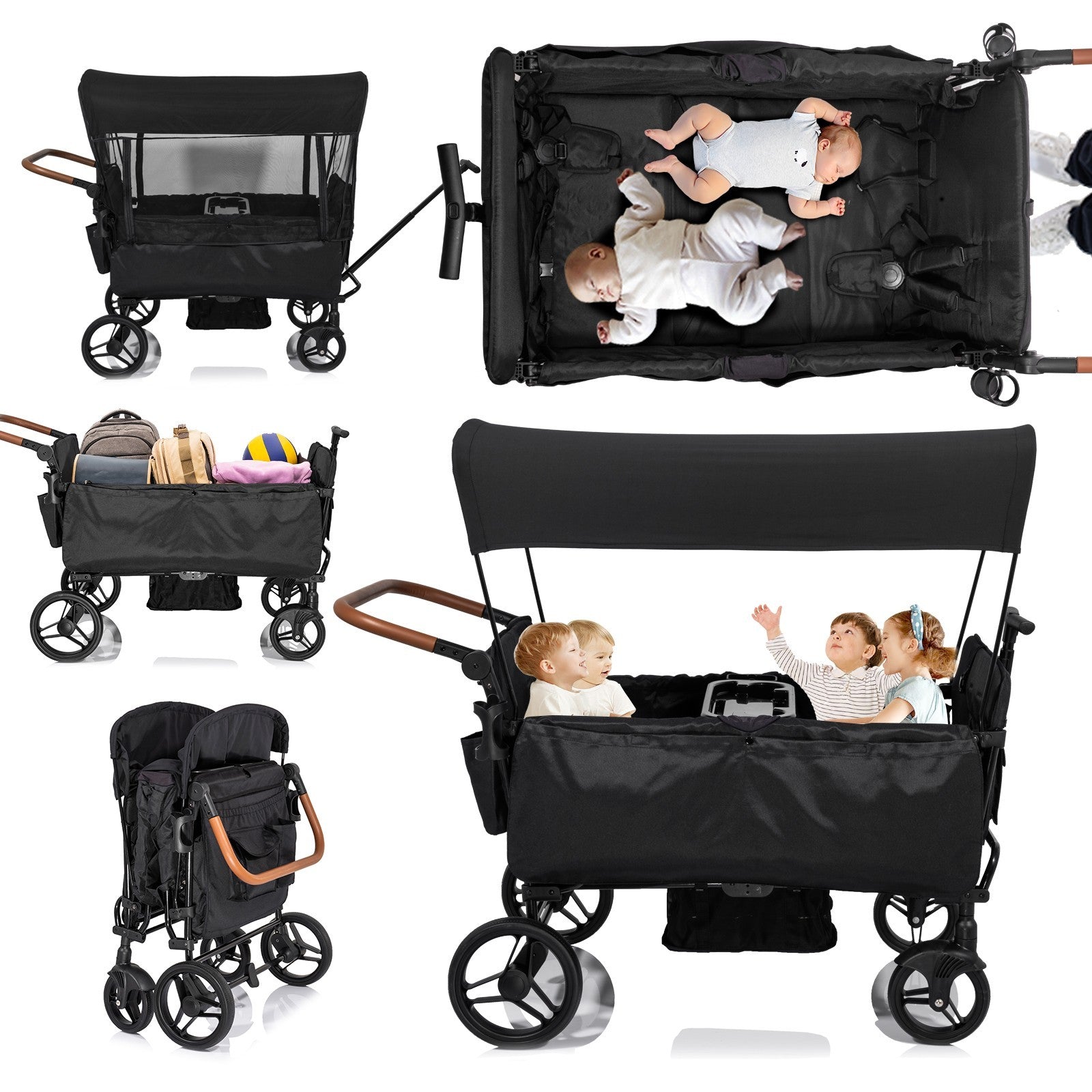 Wagon Stroller for 4 Kids Lightweight Folding Baby Stroller