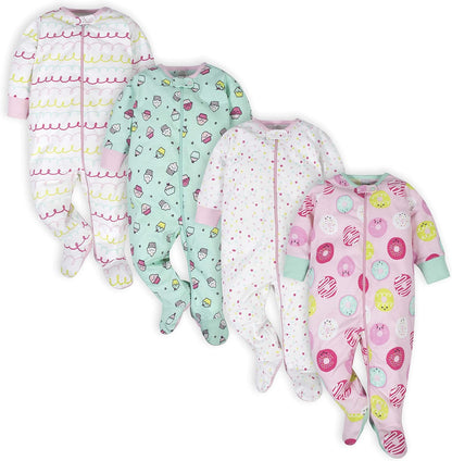Baby Girls' 4-Pack Sleep and Play Footies Set